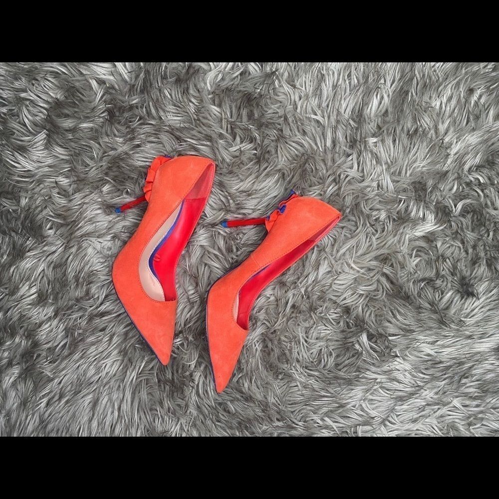 🌸Zara  Orange w/ Blue Accent Suede Heels🌸 - Picture 3 of 4